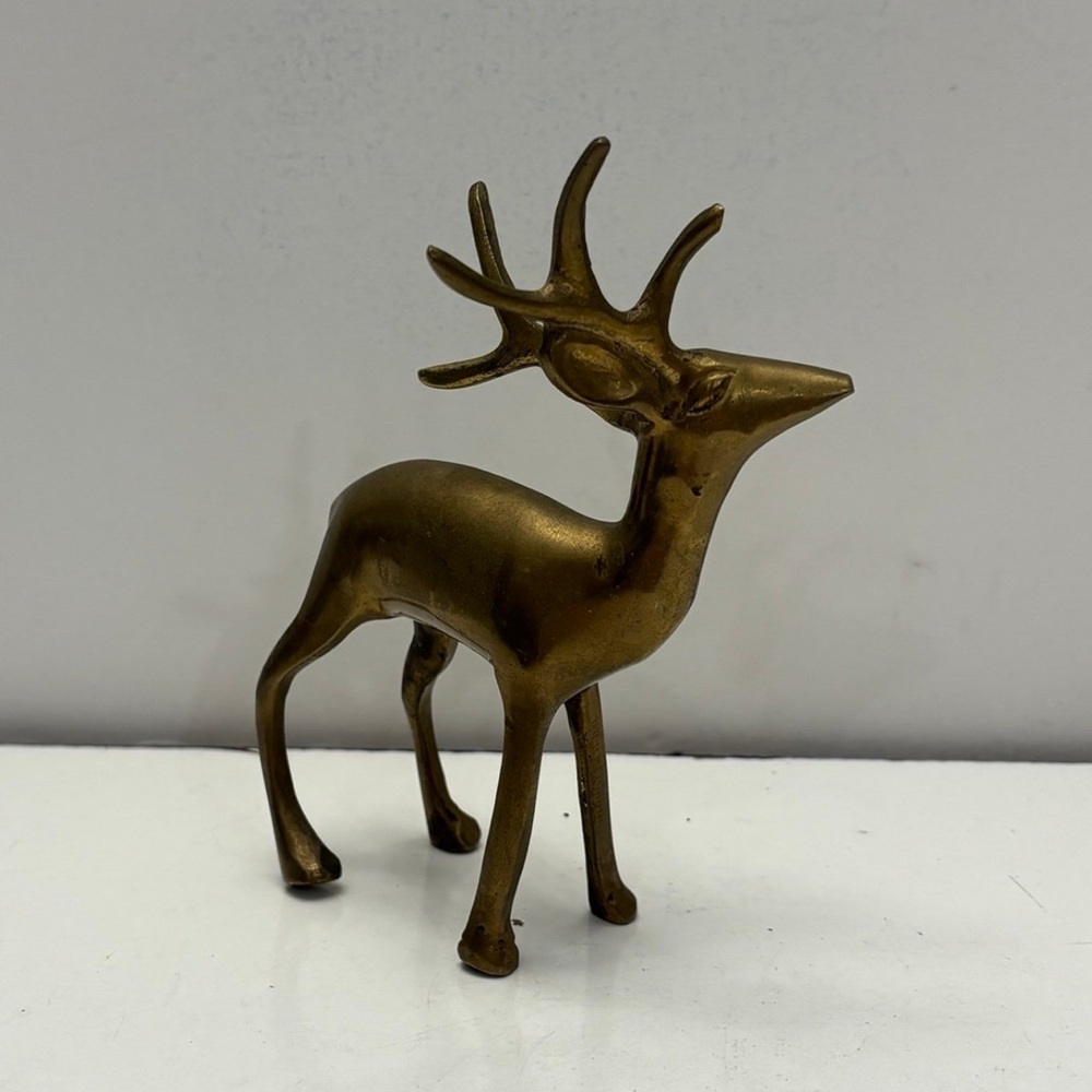 Vintage Solid Brass Deer Elk Buck Statue Figurine 6” Tall MCM